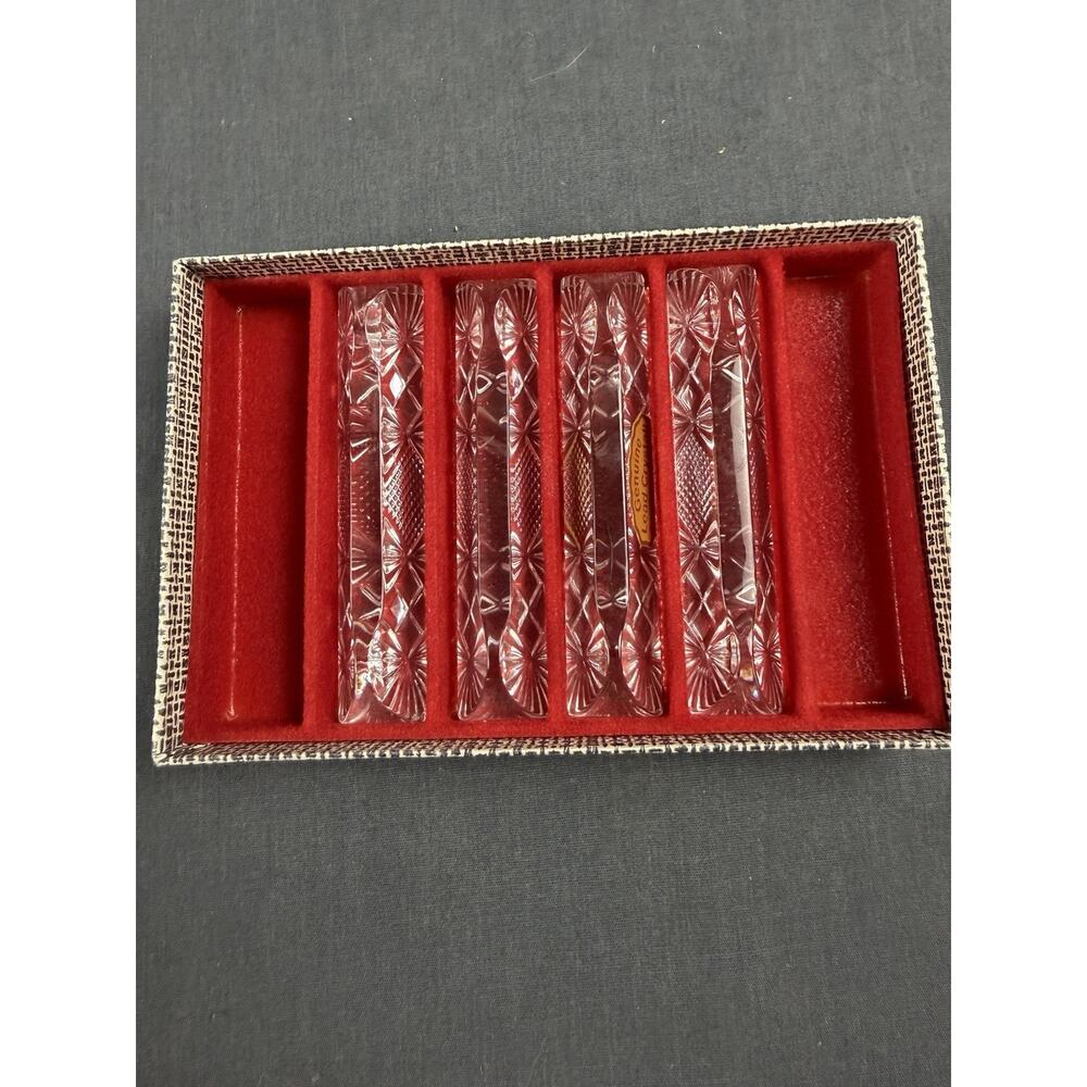 Set of 4 Vintage Crystal Knife Chopsticks Rests in Original Box Made In Germany